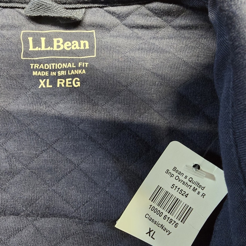 L.L.Bean Quilted Snap Overshirt Mens XL Reg Classic Navy Sweatshirt Shacket NWT - Picture 2 of 6
